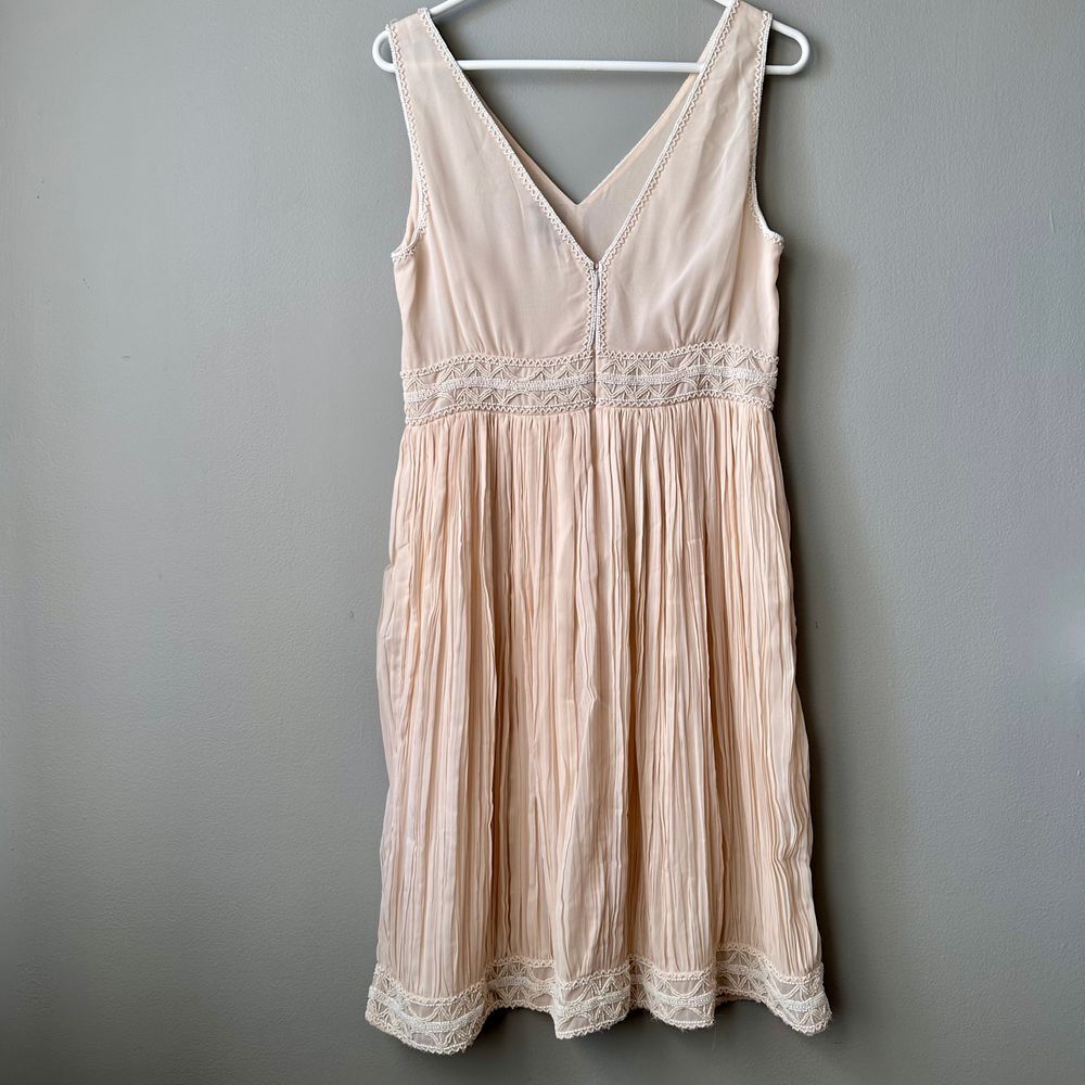 Massimo Dutti Midi Dress 6 Pink Beads Pleated Boho Romantic Dainty Fairy Ballet - Picture 2 of 12